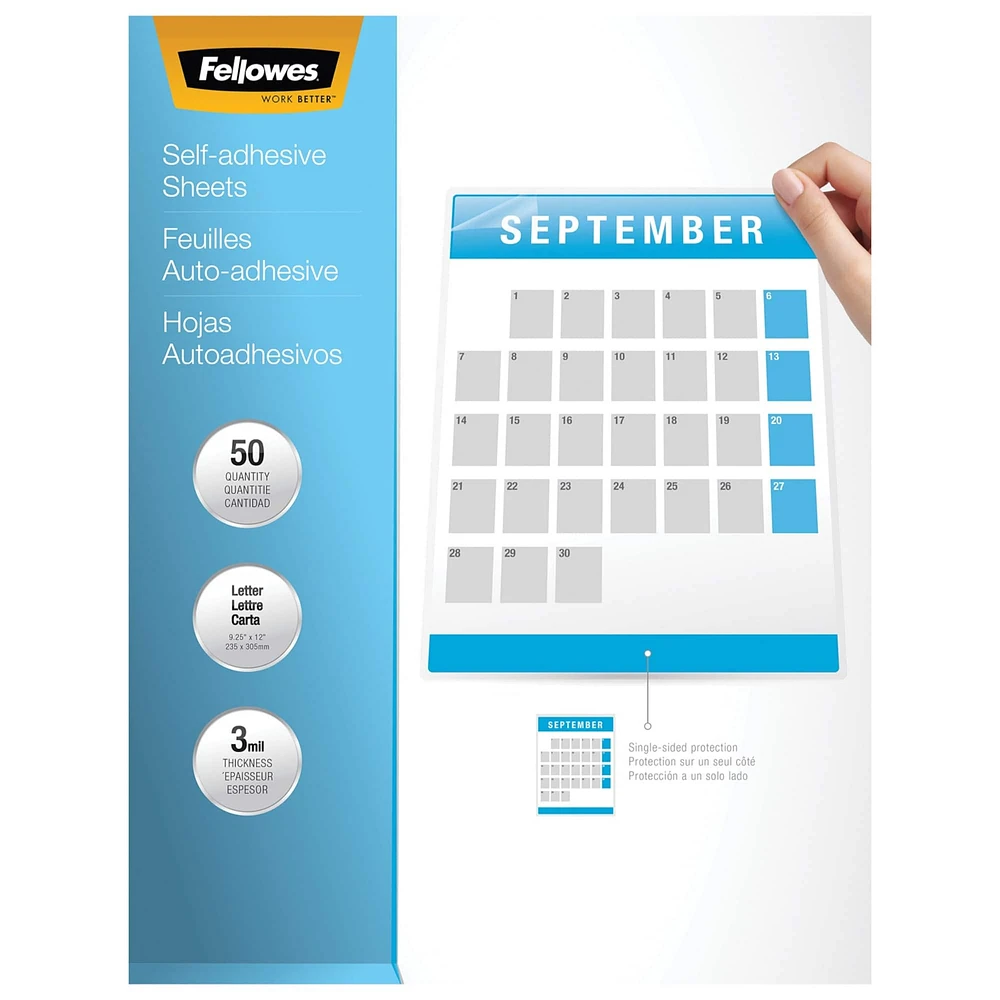 Fellowes 9" x 12" Self-Adhesive Laminating Sheets, 50ct.