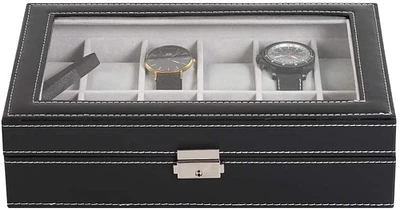 Charcoal Black Dozen Leather Watch Box