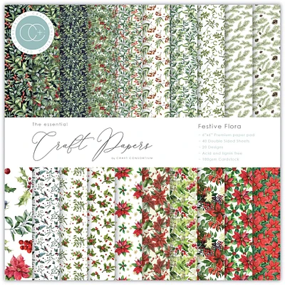 Craft Consortium Festive Flora Double-Sided Paper Pad, 6" x 6"