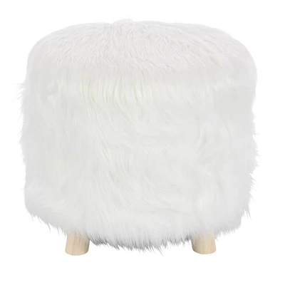 19" White Faux Fur Contemporary Stool