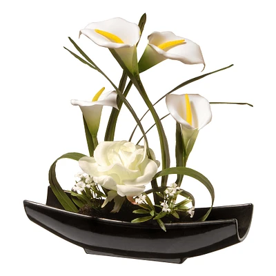 11" White Rose and Calla Lily Flowers