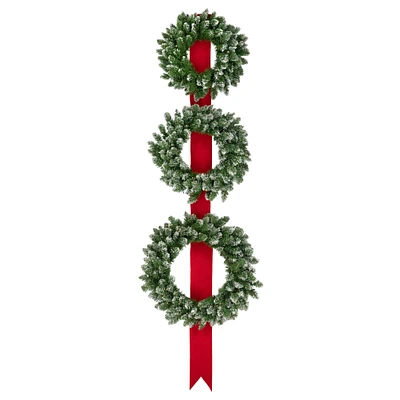 6.5ft. Pre-Lit Flocked Wreaths on Red Ribbon Christmas Decoration