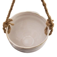 Hanging Stoneware Planter with Wood Beaded Rope