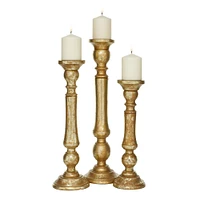 Gold Mango Wood Traditional Candle Holder Set