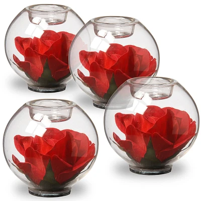 4" Rose Glass Dome Candle Holder, 4ct.