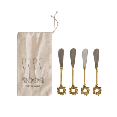 Gold Wreath Handle Stainless Steel & Brass Canapé Knife Set