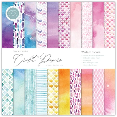 Craft Consortium Watercolors Double-Sided Paper Pad, 12" x 12"