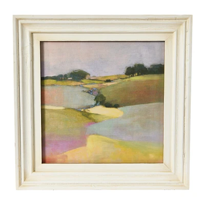 Square Watercolor Landscape Print with White Wood Frame