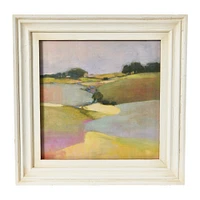 Square Watercolor Landscape Print with White Wood Frame