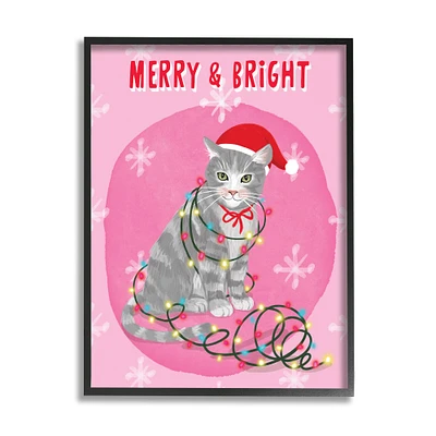 Stupell Industries Merry & Bright Christmas Cat Lights Framed Giclee Art