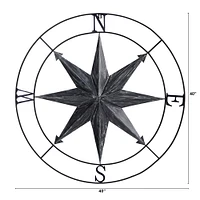 40" Washed Nautical Metal Compass Wall Art Decor