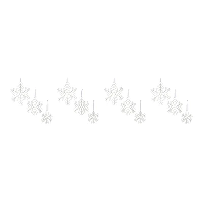 Glittered White Snowflake Wire Ornament Set