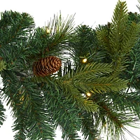 6ft. Pre-Lit Clear LED Mixed Pine & Pinecone Artificial Garland