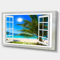 Designart - Window Open to Beach with Palm