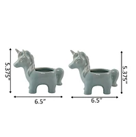 Flora Bunda Teal Ceramic Unicorn Pot Set