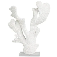 16" White Polystone Tall Textured Coral Sculpture with Clear Acrylic Base