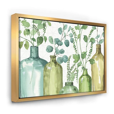 Designart - Mixed Botanical Green Leaves I0 - Cottage Canvas in Gold Frame