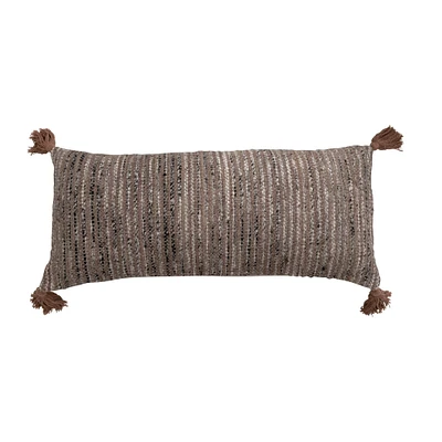 Woven Cotton Striped Lumbar Pillow with Chambray Back & Tassels