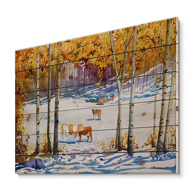 Designart - Cattle In The Early Snow In The Forest