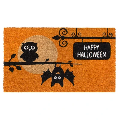 RugSmith Black Machine Tufted Happy Halloween Owls Doormat
