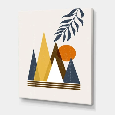 Designart - Abstract Sun and Moon In Mountains I - Modern Canvas Wall Art Print