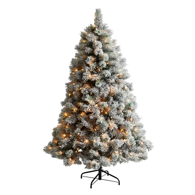 6ft. Pre-Lit Flocked Oregon Pine Artificial Christmas Tree, Clear Lights