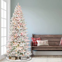 7.5ft Pre-Lit White Slim Fraser Fir Flocked Artificial Christmas Tree, Multicolor Lights