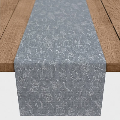 72" Autumn Pumpkins On Blue Poly Twill Table Runner