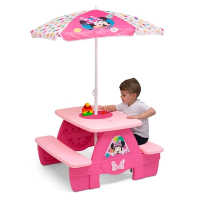 Disney® Minnie Mouse 4 Seat Activity Picnic Table with Umbrella & LEGO Compatible Tabletop