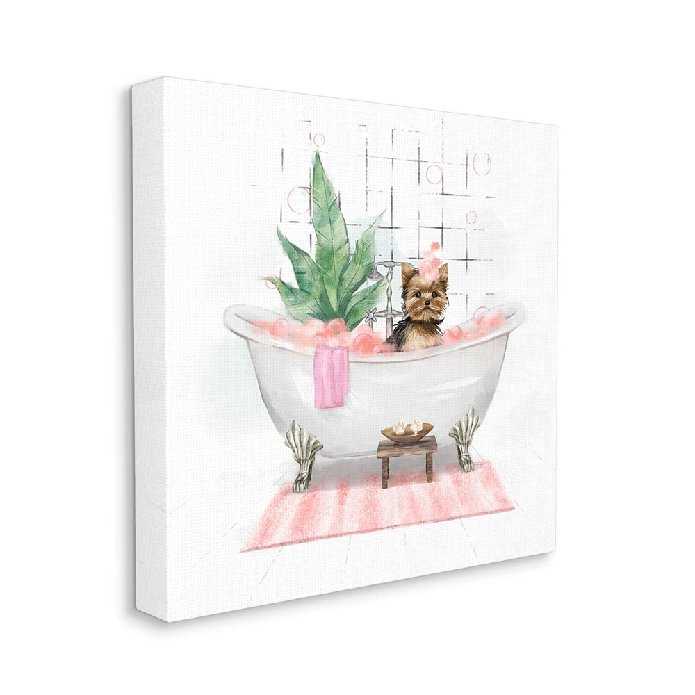 Stupell Industries Chic Yorkie Dog in Pink Bubble Bath Canvas Wall Art