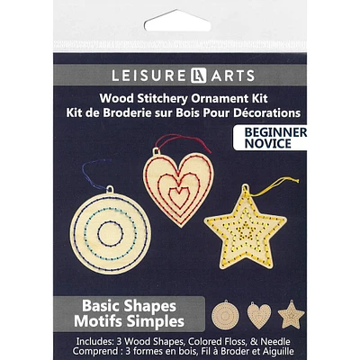 Leisure Arts® Beginner Basic Shapes 3 Piece Wood Stitchery Ornament Kit