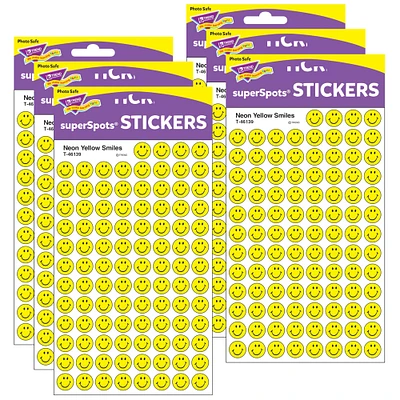 Trend Enterprises® superSpots® Neon Yellow Smile Stickers, 6 Packs of 800