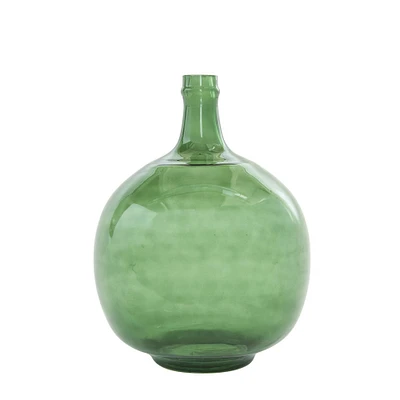 13" Transparent Green Vintage Glass Bottle