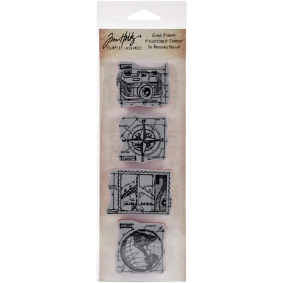 Stampers Anonymous Tim Holtz® Mini Blueprints Strip Travel Cling Stamps