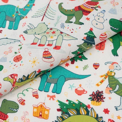 SINGER Christmas Festive Dino Cotton Fabric