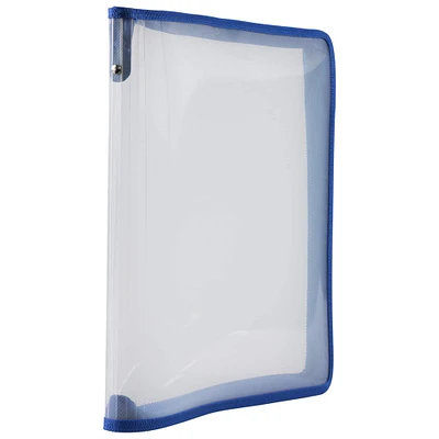 JAM Paper Blue Plastic Portfolio with Zip Closure
