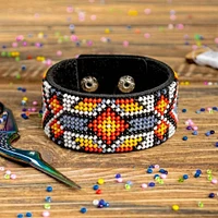 Wonderland Crafts Orange & Yellow Bead Artificial Leather Embroidery Bracelet Kit