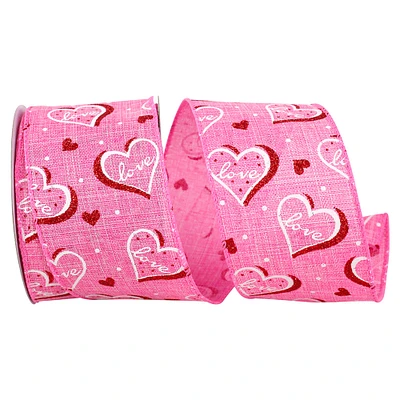 Reliant 2.5" Pink Love Heartbeat Glitter Wired Ribbon