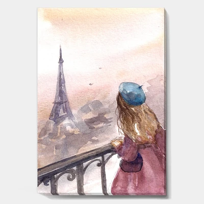 Designart - Young Paris Girl Watching Eiffel Tower