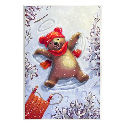 Stupell Industries Bear Cub Snow Angel Sled Wall Plaque Art