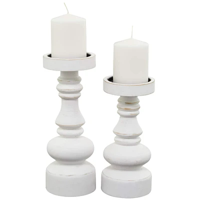 The Novogratz White Wood Turned Style Pillar Candle Holder Set