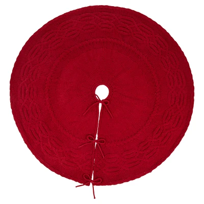 Glitzhome® 52" Knitted Red Christmas Tree Skirt 