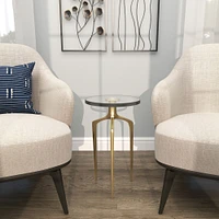 22" Gold Aluminum Accent Table with Textured Glass Top