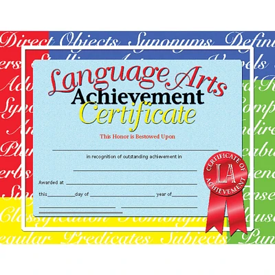 Hayes® Language Arts Achievement Certificate, 6 Packs of 30