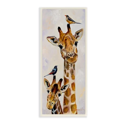 Stupell Industries Giraffe Jungle Animal Portrait Perched Birds, 7" x 17"