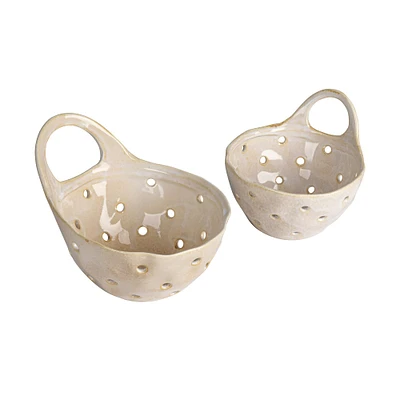 Cream Stoneware Colander Set