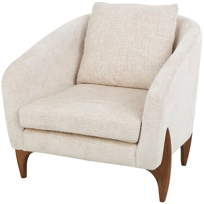 31" White Fabric & Wood Accent Chair