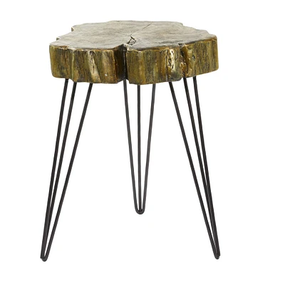 26" Gold Polystone & Metal Modern Accent Table