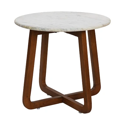 Modern Bohemian Marble & Wood Round End Table