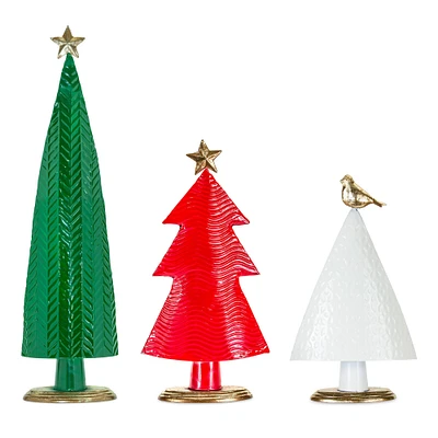 Red, White & Green Metal Tree Set 21", 22" & 32"